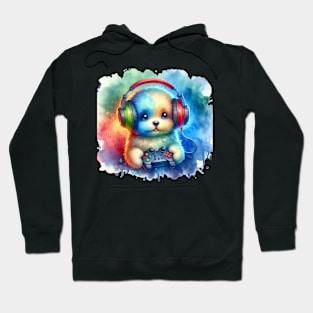 Adorable Gamer Puppy Watercolor Hoodie